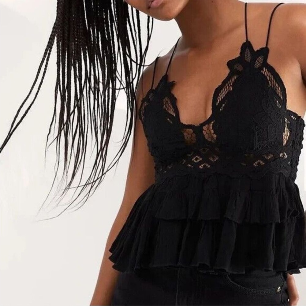 Free People One  Lace Adella Cami Black Medium